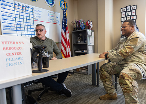 Pierce College veteran services staff with military student