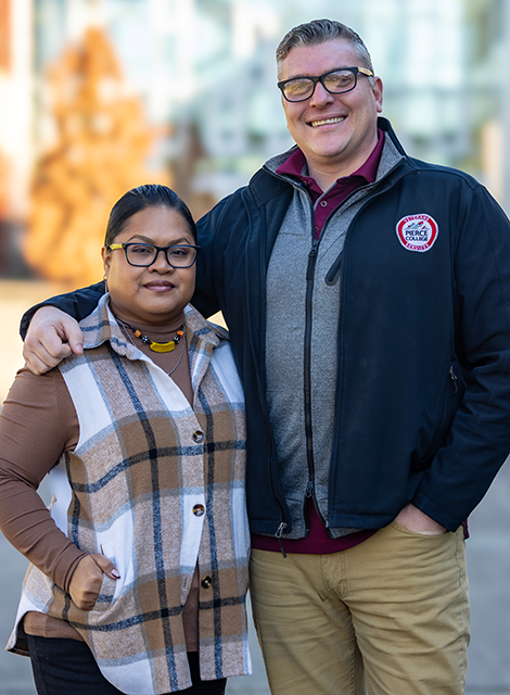 LiiLiiandAndrew Leolora and Andrew Pierce stand together on the Fort Steilacoom campus