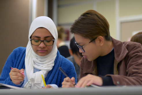 two students studying together