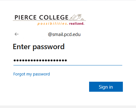 microsoft login screen with password entered