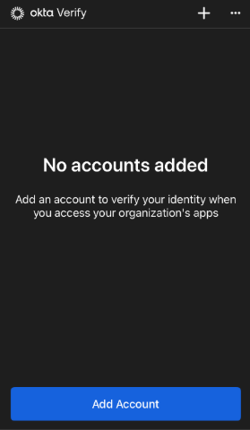 okta app screen with add account button