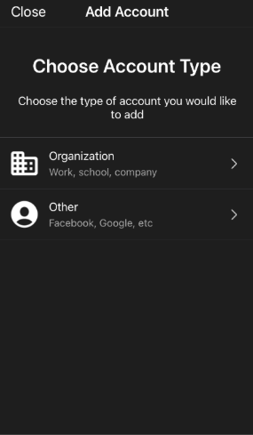 okta app choose account type screen