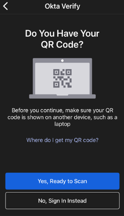 okta app qr code scanning screen
